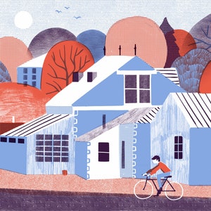 Magical Autumn suburban Bike Ride Art Print