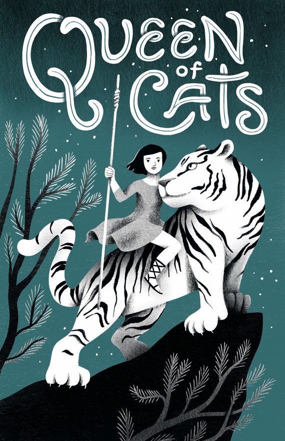 The Queen of Cats Riding a Tiger Illustration