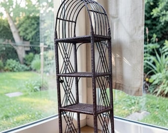 Wicker Bookshelf for Plant Display and Shoe Storage, Arched Bookcase Shelving Unit for Kids Room and Cozy Home Decor Style Handmade Willow