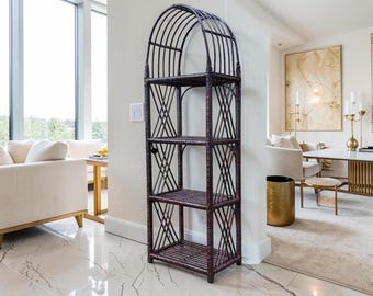 Estantería alta de mimbre, armario de sauce hecho a mano para libros, plantas y decoración, estante alto y estrecho, mueble rústico de mimbre para almacenamiento.