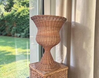 Wicker Vase on Stand Handmade Decorative Vase for Dried Flowers Bohemian Sculptural Decor Modern Minimalist Bridal Gift for Her