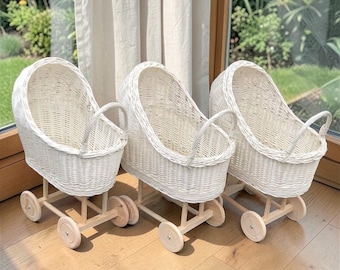 White Wicker Stroller Wicker Doll Pram Natural Wicker Doll Stroller Doll Pram Gift for Kids  Stroller Baby Doll  Wicker Baby Toy