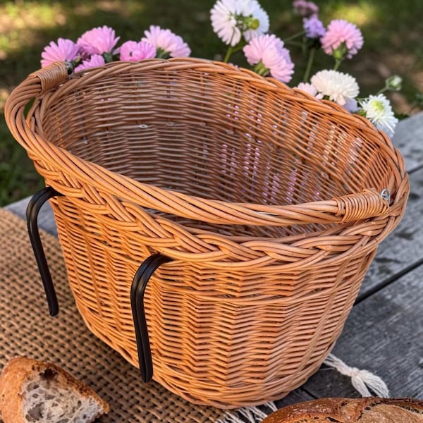 Rieten fietsmand voor fiets, stuurmand, fietstas alternatief, fietsaccessoires, fietscadeau, fietsdecor cadeau voor fietser
