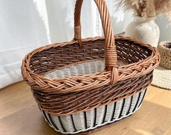 Cesta de mimbre para la compra, cesta de frutas, cesta de boda, cesta para la niña de las flores, cesta de regalo de jardín, cesta rústica de mimbre, cesta de mercado francesa