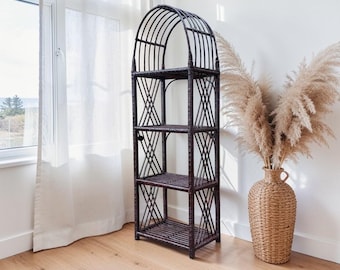 Estantería de mimbre, estantería tipo etagere, librería de ratán, estante para plantas, estante de almacenamiento estilo boho, estantería alta de mimbre natural hecha a mano