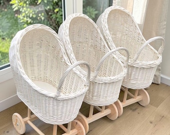White Wicker Stroller Wicker Doll Pram Natural Wicker Doll Stroller Doll Pram Gift for Kids  Stroller Baby Doll  Wicker Baby Toy