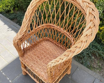 Wicker Kids Chair, Handmade Rattan Armchair for Toddler, Playroom Furniture, Kids Room Decor, Natural Chair, Gift for Kids