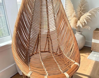 Silla de mimbre, silla auxiliar de ratán, muebles de patio hechos a mano, sillón alto, decoración costera, asiento para sala de estar junto a la piscina, muebles auxiliares de estilo bohemio