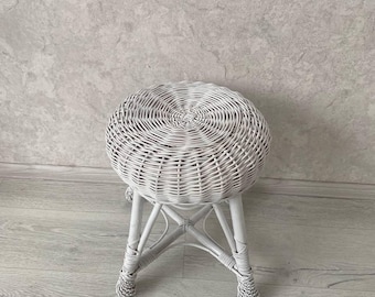 Woven Wicker Stool Handmade Footstool Vintage Patio Furniture Small Stool Boho Rattan Furniture Small Side Table Rustic Counter Stool