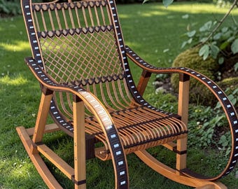 Natural rattan rocking chair Handmade Wicker Rocking Chair for outdoor patio, porch decor, lounge chair, gift for dad, garden furniture
