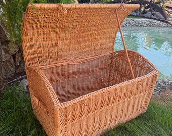 Toy Box Wicker Storage Basket for Kids Room Organizer, Large Rattan Laundry Hamper Chest with Lid, laundry basket Woven Storage Box