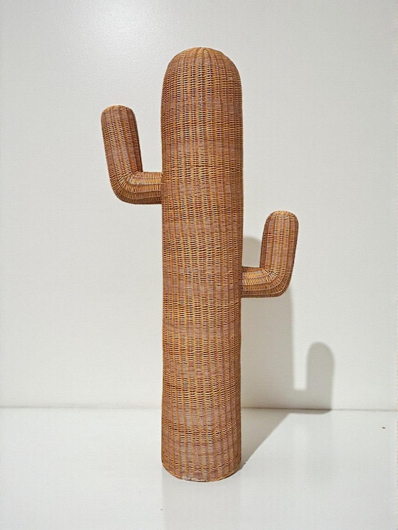 Large Wicker Cactus Decor Sculpture for Patio & Home, Handmade