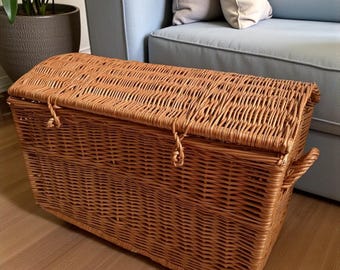 Toy Box Wicker Storage Basket for Kids Room Organizer, Large Rattan Laundry Hamper Chest with Lid, Woven Storage Box   laundry basket