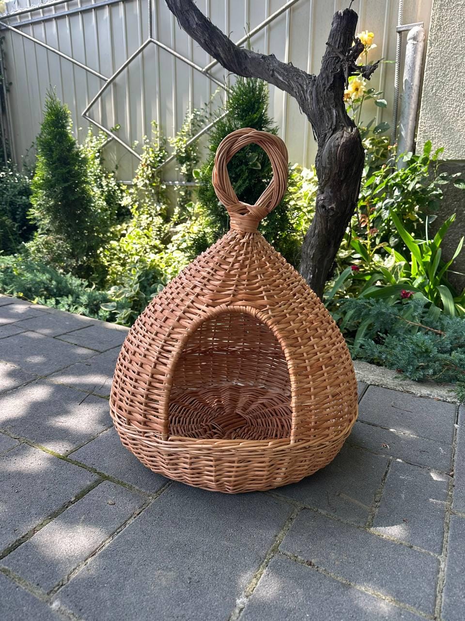 Wicker Cat House Handmade Cat Cave Bed Pet Furniture Boho Cat Decor Luxury Cat Furniture Modern Wooden Cat Condo Indoor Home Nest