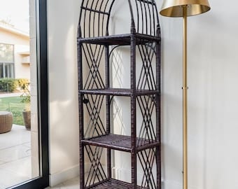 Wicker Tall Shelf Bookcase Storage Cabinet, Handmade Willow Bookshelf, Tall Plant Stand Corner Shelf Decor Furniture Handmade Willow Cabinet