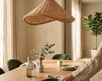 Luminária de ilha de cozinha artesanal com cúpula de vime, estilo rústico, para sala de jantar, lustre moderno, decoração para casa, presente.