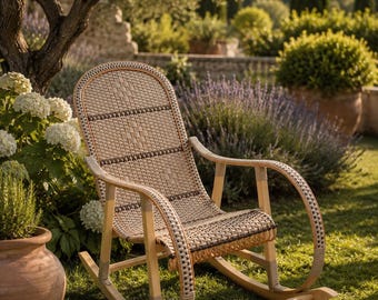 Rocking Chair Handmade Premium Synthetic Rattan for outdoor patio porch decor lounge chair gift for dad garden furniture