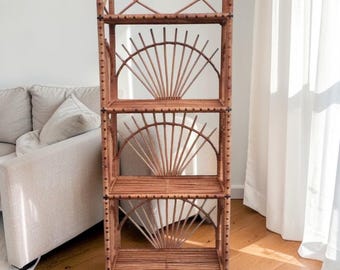 Estantería de mimbre, estante de ratán, zapatero, estante para libros, soporte para plantas, organizador de almacenamiento de mimbre para decoración del hogar, muebles bohemios, librería