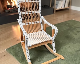 Silla mecedora de exterior para papá, regalo del Día del Padre. Silla de mimbre para patio, mecedora de sauce hecha a mano para porche o jardín. Silla de madera para papá.