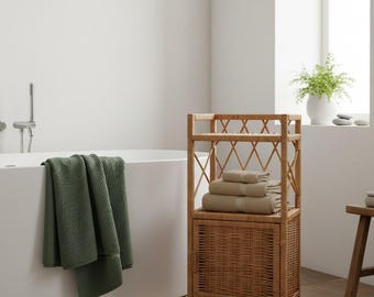 Kitchen Storage Shelf  Small Wicker Dresser for Storage, Handmade Boho Rattan Chest of Drawers, Books & Plants  Ecofriendly Mid Century Boho