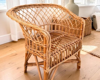 Silla infantil de mimbre, sillón de mimbre para niños pequeños, sillón de ratán hecho a mano para sala de juegos infantil, muebles para la habitación de los niños, decoración de la habitación infantil, silla natural, regalo para niños.