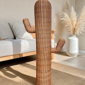 Wicker Cactus Decor Handmade, Large Floor Cactus Statue, Boho Chic Home Decor, Desert Art Accent, Patio Decor, Aesthetic Room Decor Gift
