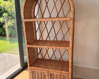 Estantería de mimbre, estante para plantas de mimbre, librería de ratán, armario de almacenamiento, librería bohemia para sala de estar, dormitorio, habitación infantil, zapatero