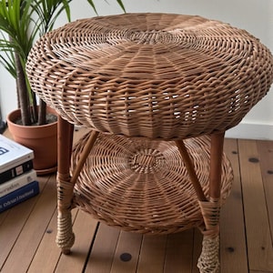 Boho Wicker Table, Rattan Side Table, Handmade Plant Stand, Vintage End Table, Eco Wicker Decor