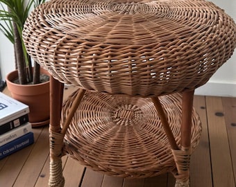 Boho Wicker Table, Rattan Side Table, Handmade Plant Stand, Vintage End Table, Eco Wicker Decor