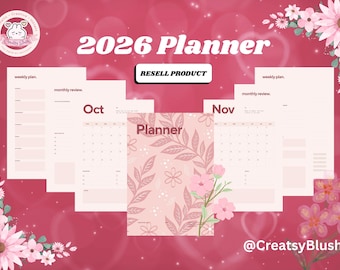 Planner annuale 2026 modificabile, Tracker di produttività personalizzato in PDF, Diritti di rivendita PLR MRR, Organizzatore minimalista giornaliero, settimanale e mensile, stampabile