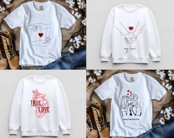 Pacchetto di design per magliette di San Valentino, 10 design estetici d'amore PNG SVG, grafica minimalista per magliette di coppia, download immediato di arte di San Valentino