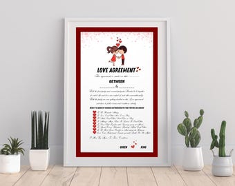Biglietto d'amore per San Valentino / Contratto romantico per coppie scaricabile digitalmente / Regalo di anniversario per coppie / Certificato d'amore stampabile