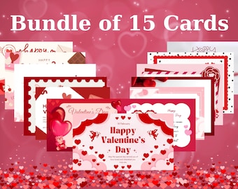 Pacchetto di 15 biglietti di San Valentino, enorme set di biglietti di auguri romantici, graziosi biglietti di coppia e promesse, download digitale PDF stampabile, biglietti d'amore