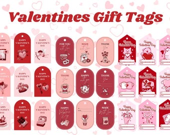 40 etichette regalo di San Valentino stampabili, graziose etichette per dolcetti di San Valentino per bambini, pacchetto di etichette regalo a forma di cuore modificabili, etichette d'amore rosse, download immediato