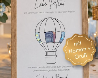 Personalized money gift balloon ride - party, congratulations birthday, birthday celebration balloon, digital file template to print yourself