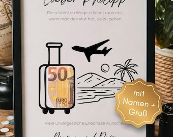 Regalo di denaro personalizzato per viaggi - Idea regalo per un anno sabbatico, un viaggio zaino in spalla o una festa di addio - File modello stampabile