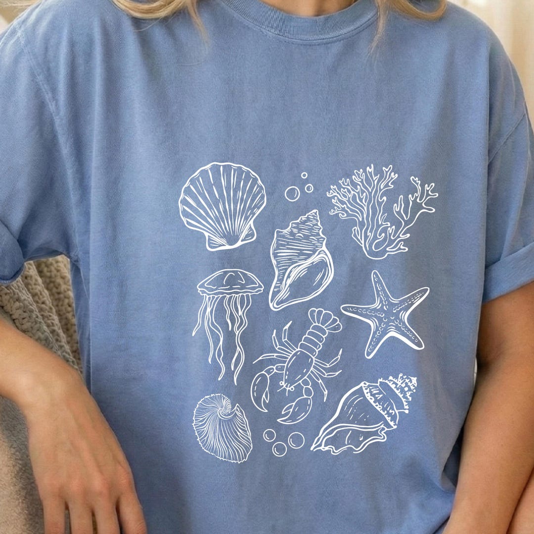 Coastal Seashell Pattern Tee Ocean Beach Vacation Shirt Summer Seaside ...