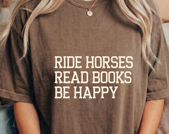Equestrian Reading Shirt Horse Lover Bookish Lifestyle Graphic Tee Gift