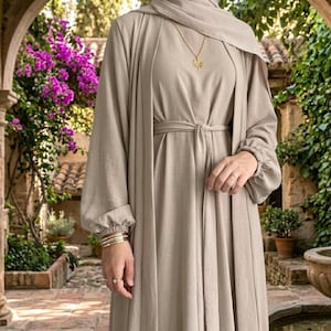 Zweiteiliges Abaya-Set mit Stirnband | Bescheidene Baumwollmischung Alltagskleidung Islamisches Kleid