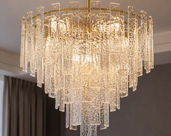 Luxury Crystal Chandelier, Modern Gold Glass Pendant Light, Statement Ceiling Lighting for Living Room, Dining Room, Designer Chandelier