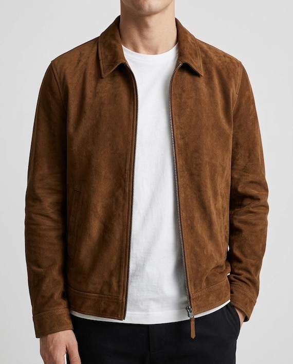 Handmade Brown Suede Leather Jacket, Mens Genuine Outerwear, Casual Fashion Coat