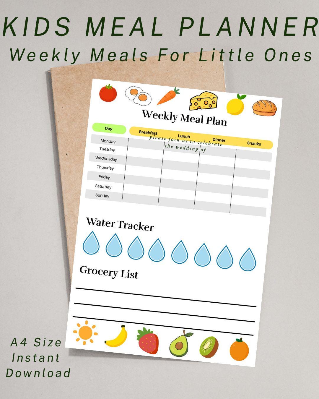 Kids Meal Planner Printable / Weekly Food Chart / Instant Download - Etsy