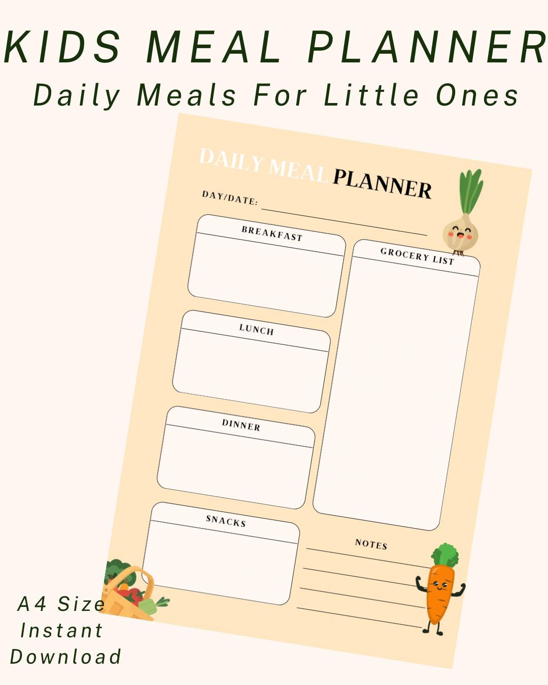 Kids Meal Planner Printable / Daily Food Chart / Instant Download - Etsy