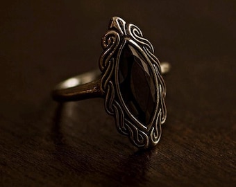 Avon Sterling Silver Black Onyx Ring – Celtic Art Nouveau Statement Jewelry 7
