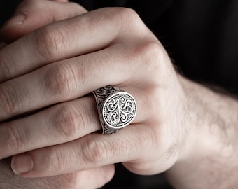 925 Sterling Silver Wave Embroidered Ring For Men, Wave Solid Silver Band, Sea Wave Ring, Gift For Dad, Fathers Day Gift