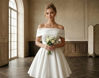 Off Shoulder Wedding Dress Satin Bridal Gown Corset Wedding Dress Fairytale Wedding Dress Reception Dress Princess Dress White Maxi Gown
