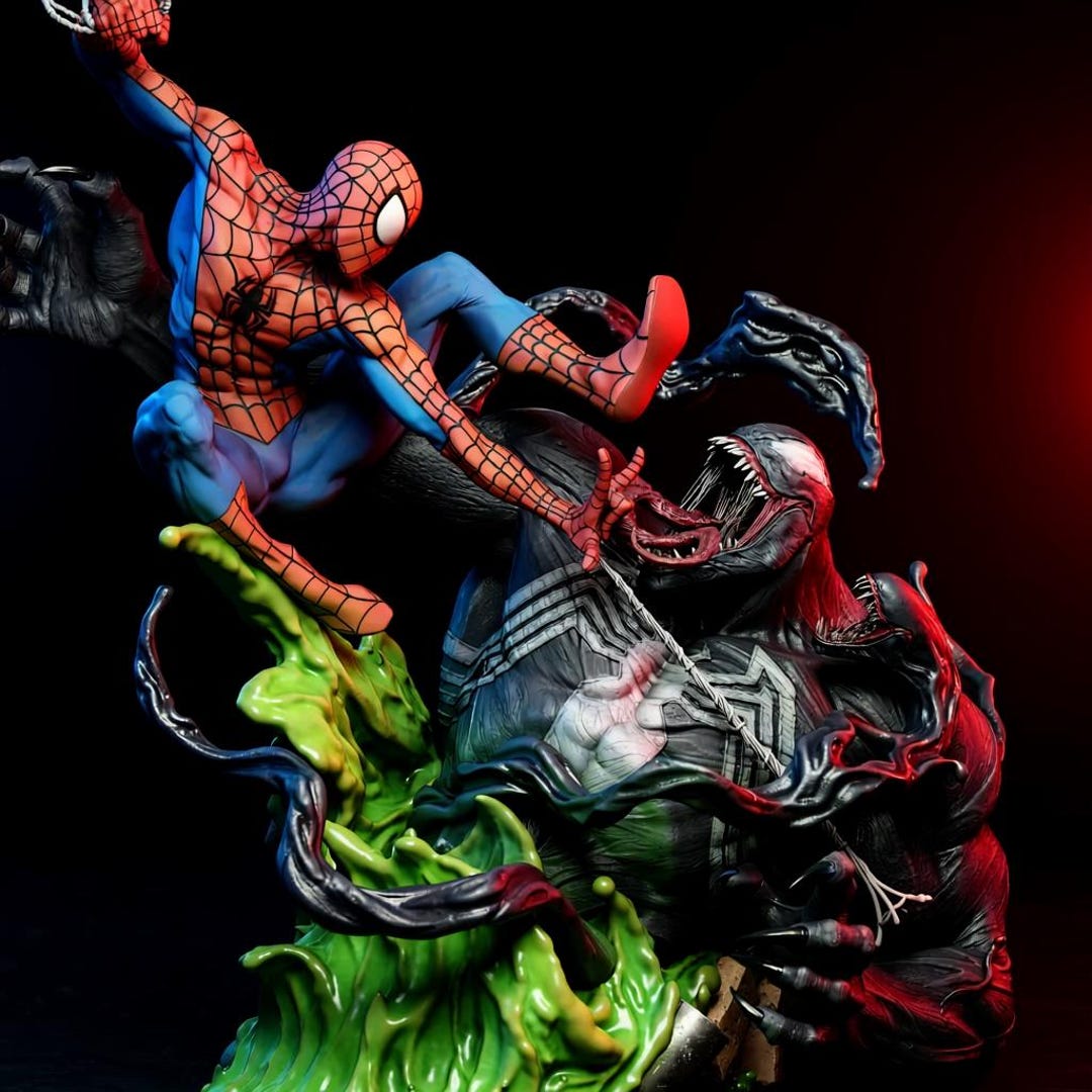 Spider Man Vs Venom STL Diorama | Superhero Battle 3D Print Model