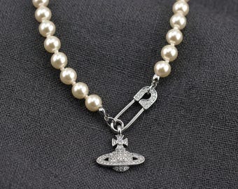 In Box 925 Silver Pin CZ Saturn Pendant | Vivienne Westwood Necklace, Gifts