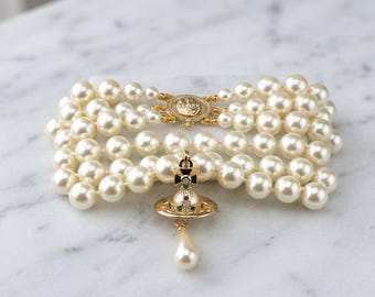 In Box 925 Silver Gold Three-Layer Pearl Chain,CZ Saturn Pendant | Vivienne Westwood Pearl Necklace, Gifts