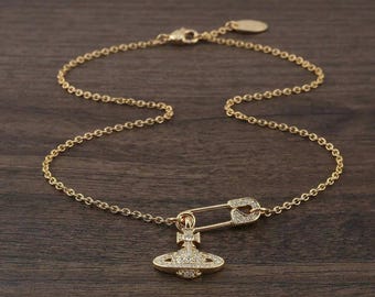In Box 925 Silver Gold Pin CZ Saturn Pendant | Vivienne Westwood Pearl Necklace, Gifts